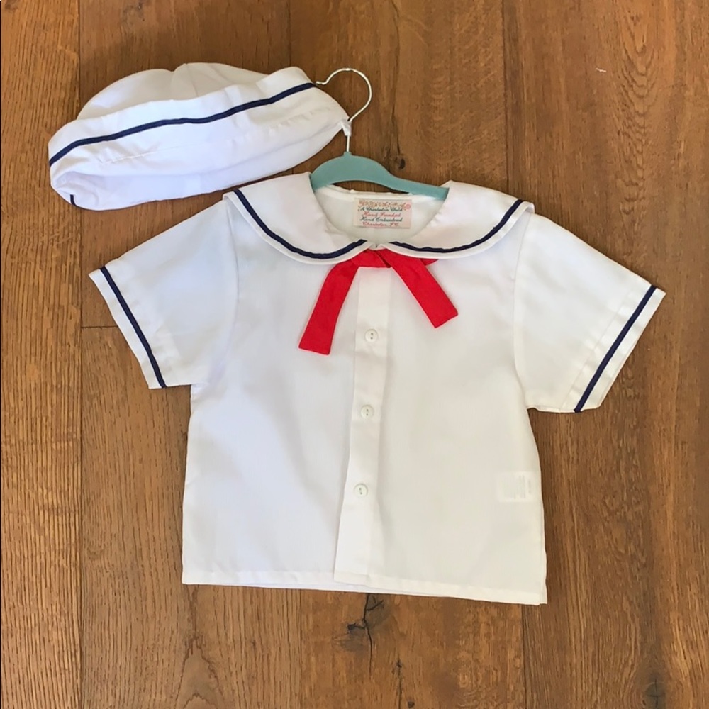 Boys shirt with matching hat. Red white and blue